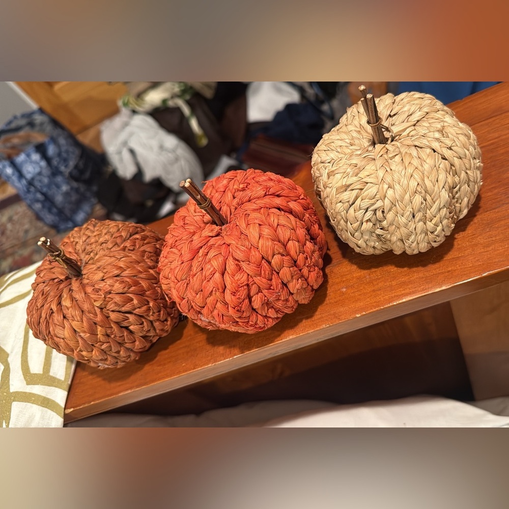 Woven Decorative Pumpkins in Orange and Tan
